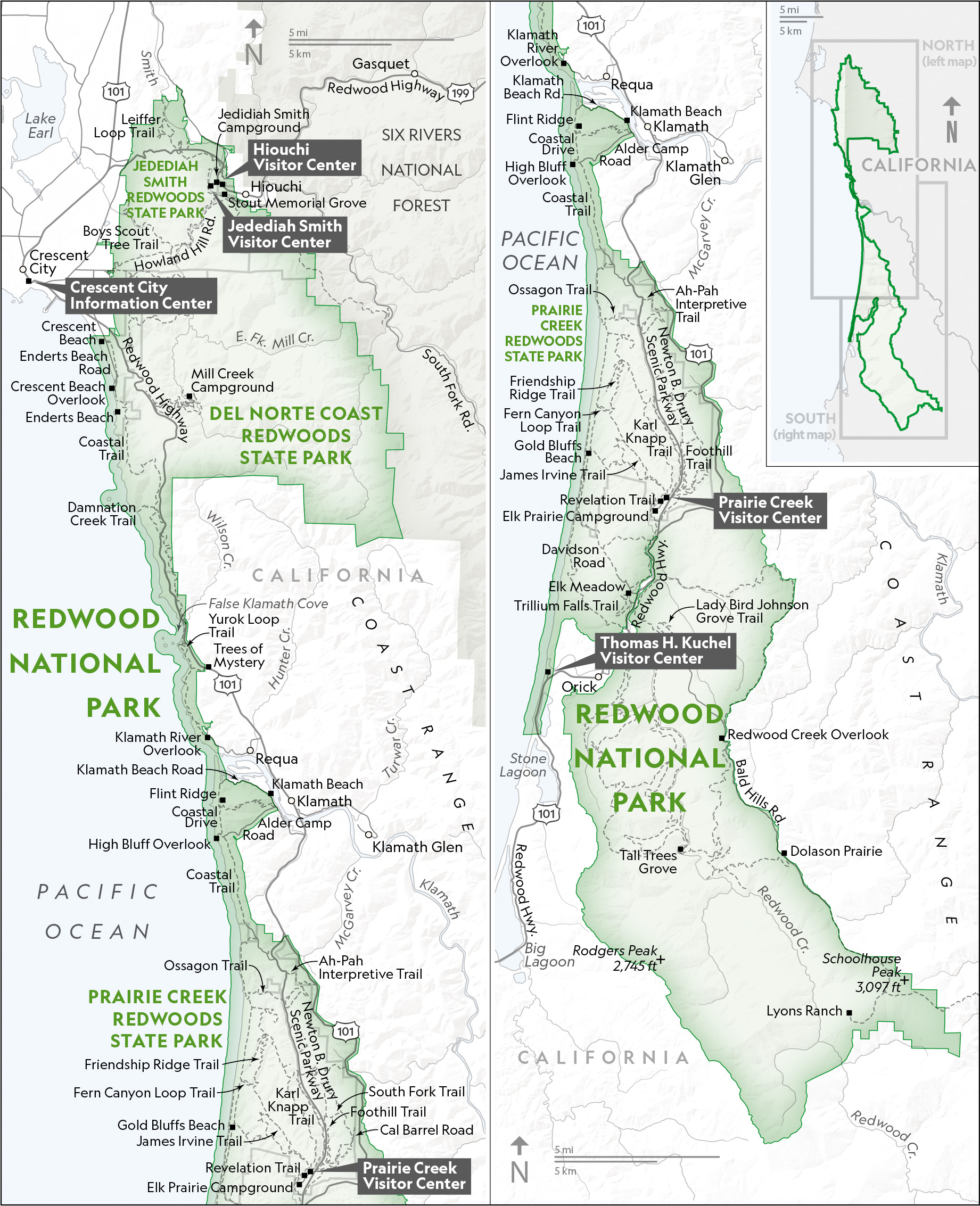 Redwood Empire Campground Maps Redwoods Northern California Map