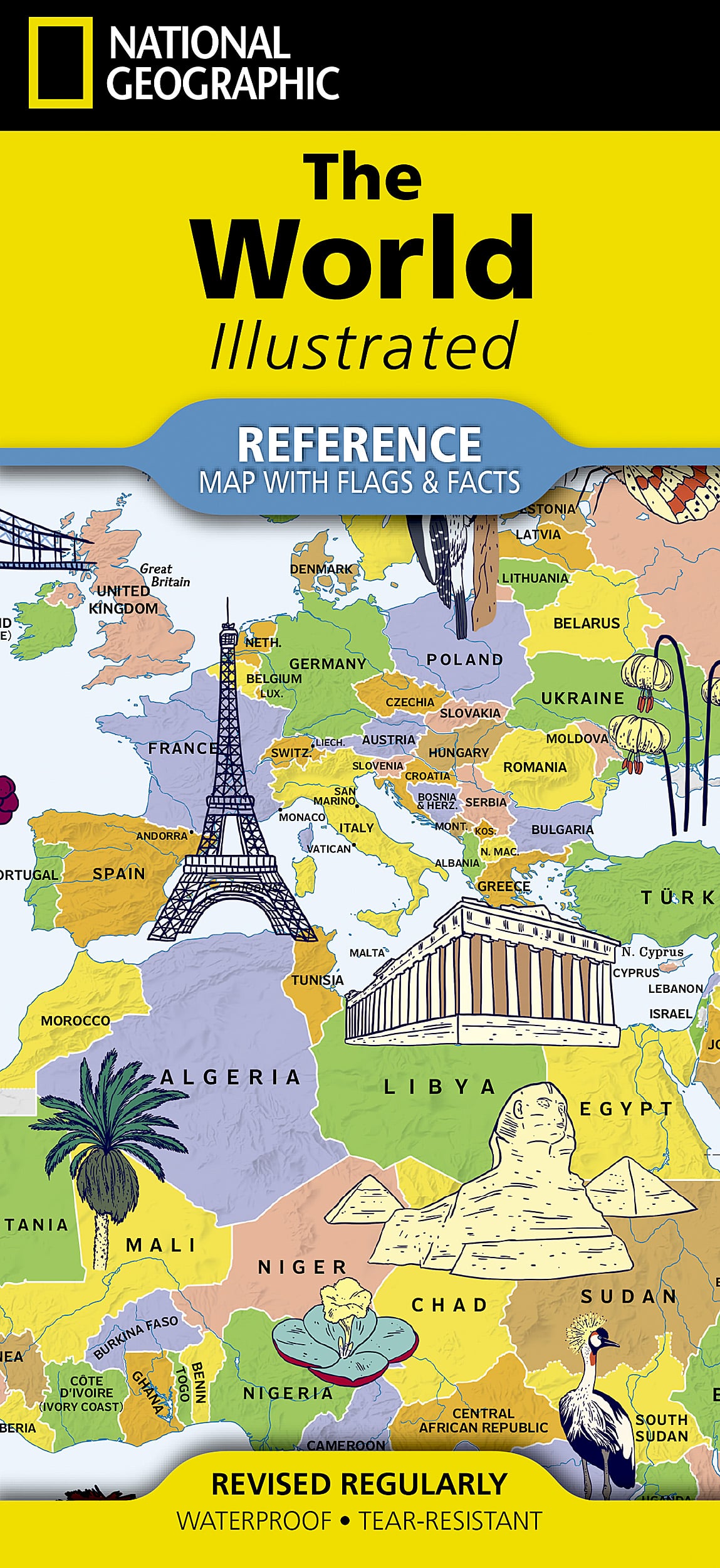 World Illustrated with Flags & Facts Map [folded]